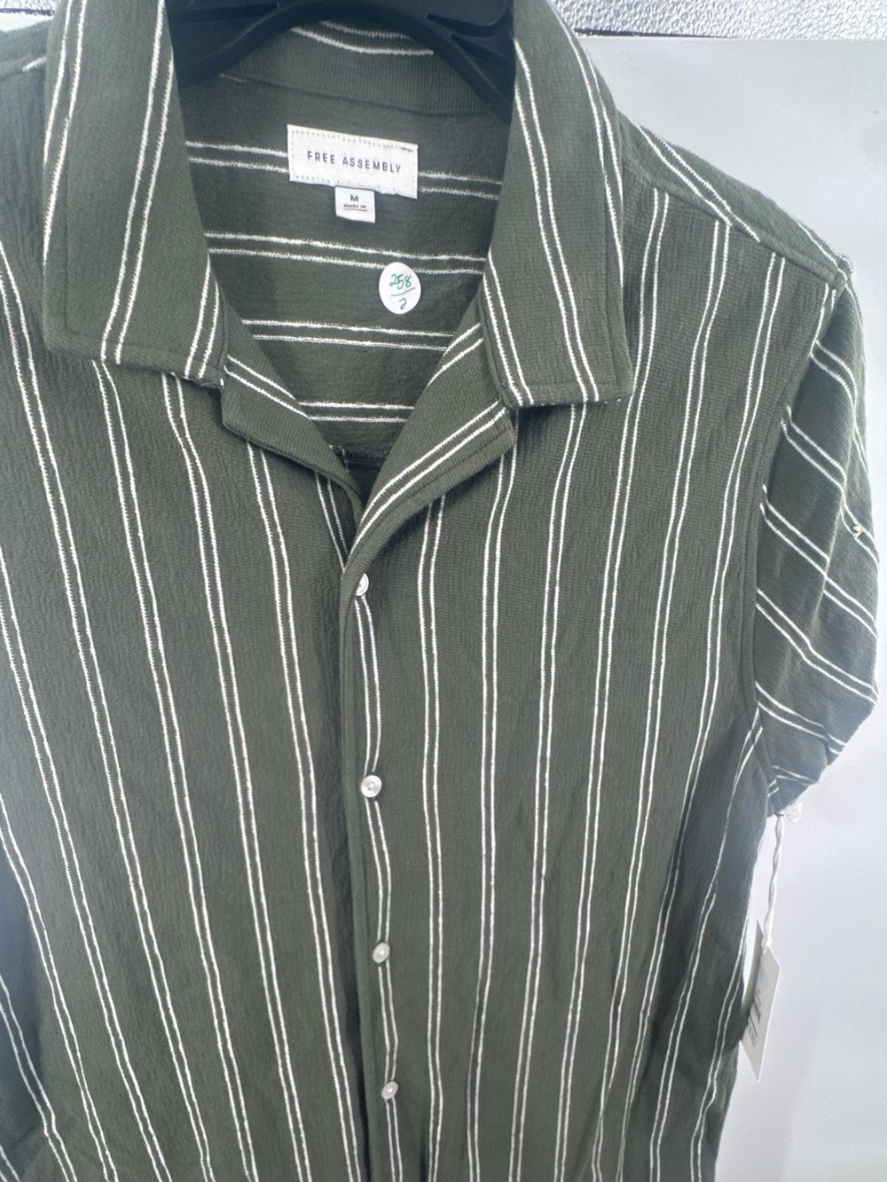 Men's Short-Sleeve Green Stripe Camp Shirt - Picture 3 of 5